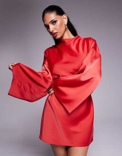 ASOS DESIGN – Czerwona sukienka mini z kimonowymi rękawami - view 1