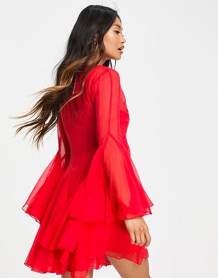 ASOS DESIGN – Czerwona sukienka mini zapinana na guziki z godetami | ASOS