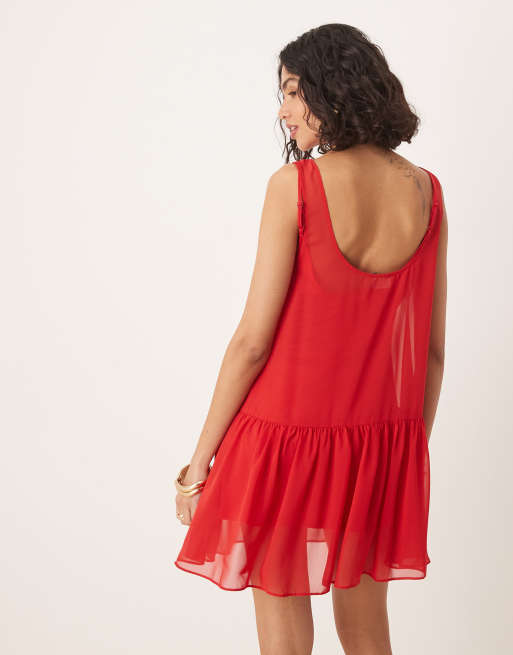 ASOS DESIGN – Czerwona szyfonowa sukienka mini z obniżonym stanem, 2 z 4