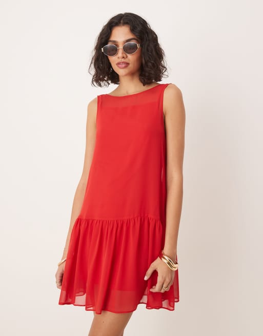 ASOS DESIGN – Czerwona szyfonowa sukienka mini z obniżonym stanem, 4 z 4