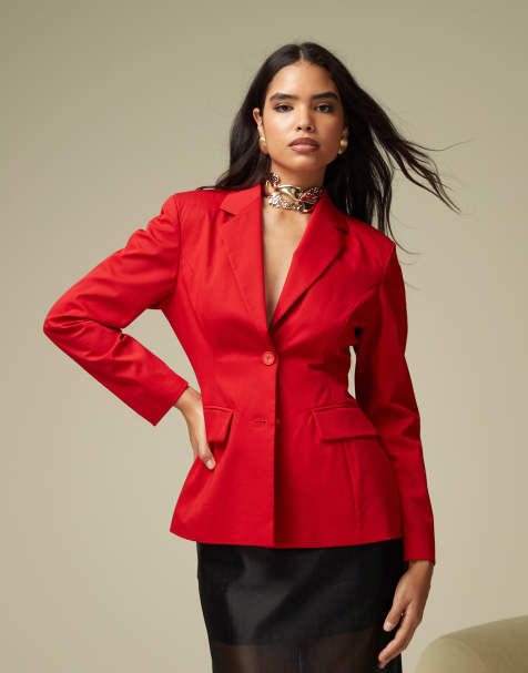 ASOS DESIGN – Czerwona zwężana w talii marynarka - view 1