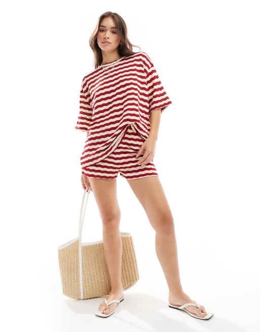 ASOS DESIGN – Czerwone fakturowane szorty w paski, część zestawu