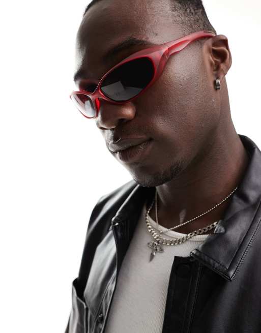 ASOS DESIGN – Czerwone okulary przeciwsłoneczne typu racer ze srebrnymi lustrzanymi soczewkami