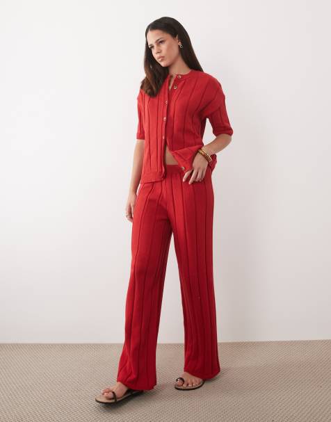 ASOS DESIGN – Czerwone spodnie z bawełnianej dzianiny, część zestawu - view 1