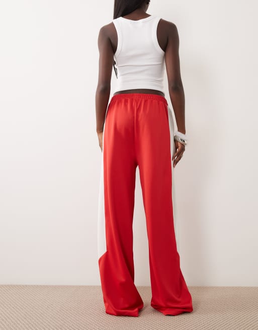 ASOS DESIGN – Czerwone trykotowe spodnie z szerokimi nogawkami i wypustkami, 5 z 5