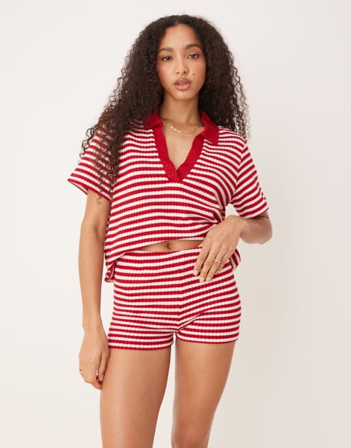 ASOS DESIGN – Czerwono-białe krótkie dzianinowe szorty w paski, część zestawu