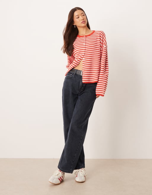 ASOS DESIGN – Czerwono-biały lekki kardigan o luźnym kroju w paski, 3 z 4