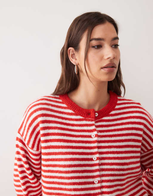 ASOS DESIGN – Czerwono-biały lekki kardigan o luźnym kroju w paski, 3 z 4