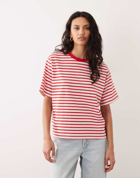 ASOS DESIGN – Czerwono-biały T-shirt oversize w paski - view 1