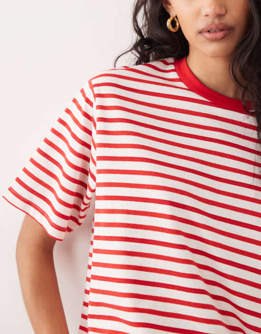 ASOS DESIGN – Czerwono-biały T-shirt oversize w paski, 3 z 4
