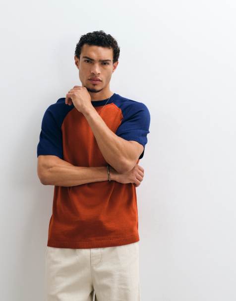 ASOS DESIGN – Czerwono-granatowy luźny T-shirt z dzianiny - view 1