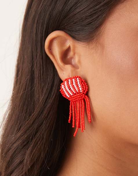 ASOS DESIGN – Czerwono-różowe kolczyki wkrętki w kształcie meduz z koralików - view 1