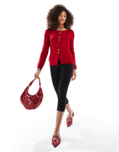 ASOS DESIGN – Czerwony dzianinowy kardigan z dekoltem w łódkę - view 1