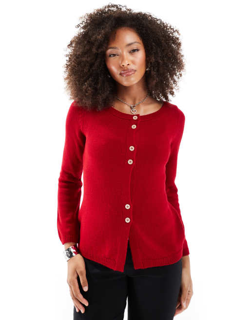 ASOS DESIGN – Czerwony dzianinowy kardigan z dekoltem w łódkę, 3 z 4