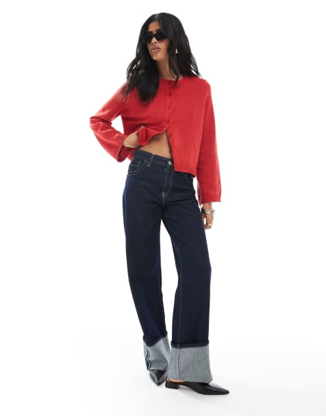 ASOS DESIGN knitted cardigan with flared sleeve in red