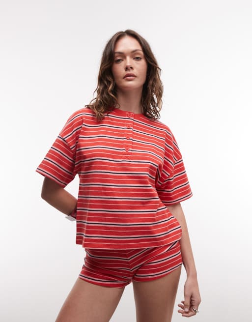 ASOS DESIGN – Czerwony fakturowany zestaw w paski, 2 z 4