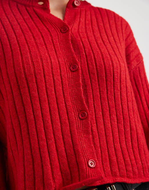ASOS DESIGN – Czerwony kardigan z dzianiny grubymi prążkami, 3 z 4