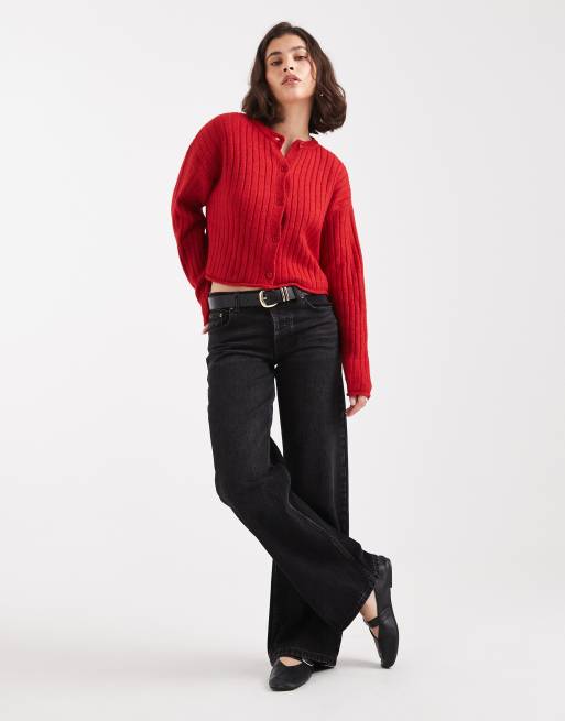 ASOS DESIGN – Czerwony kardigan z dzianiny grubymi prążkami, 4 z 4