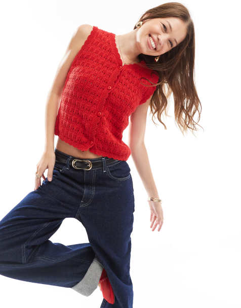 ASOS DESIGN – Czerwony kardigan z karbowanym brzegiem - view 1