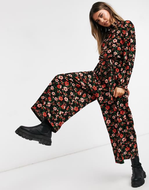 ASOS DESIGN – Czerwony kombinezon z półgolfem, w kwiatowy wzór