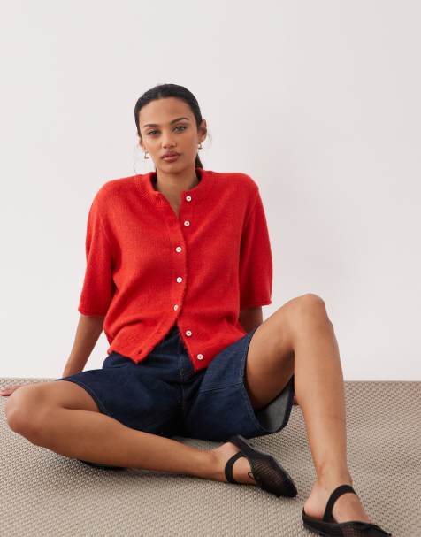ASOS DESIGN – Czerwony lekki kardigan o luźnym kroju z krótkimi rękawami - view 1