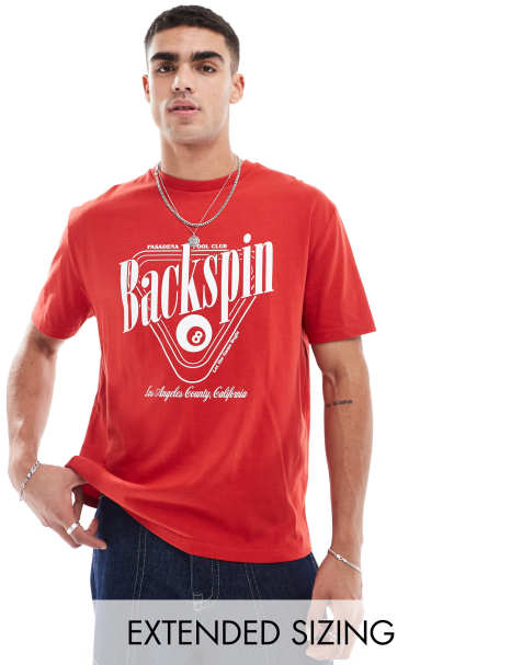 ASOS DESIGN – Czerwony luźny T-shirt z ulicznym nadrukiem z przodu - view 1