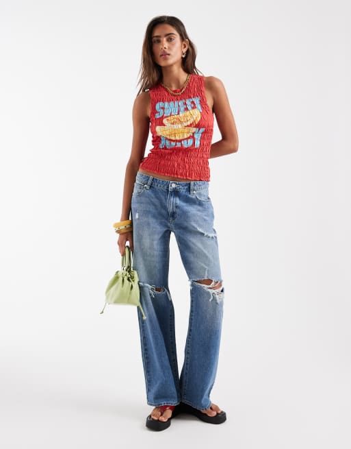 ASOS DESIGN – Czerwony marszczony podkoszulek z grafiką z pomarańczami, 2 z 4