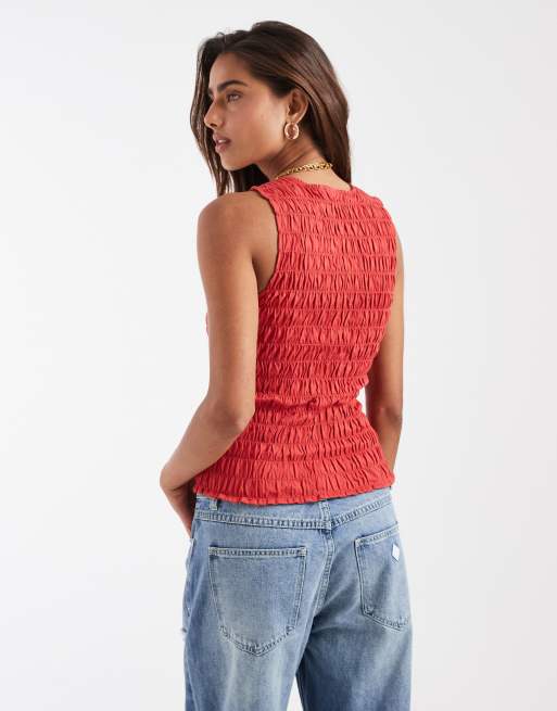 ASOS DESIGN – Czerwony marszczony podkoszulek z grafiką z pomarańczami, 4 z 4