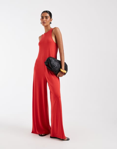 ASOS DESIGN – Czerwony miękki kombinezon z kieszeniami z modalu - view 1