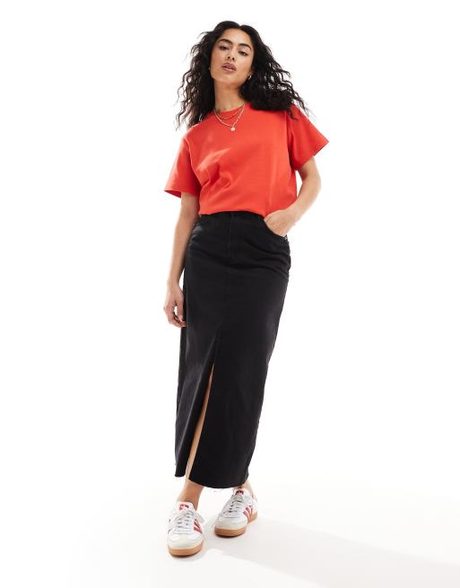 ASOS DESIGN – Czerwony prążkowany gruby T-shirt o regularnym kroju