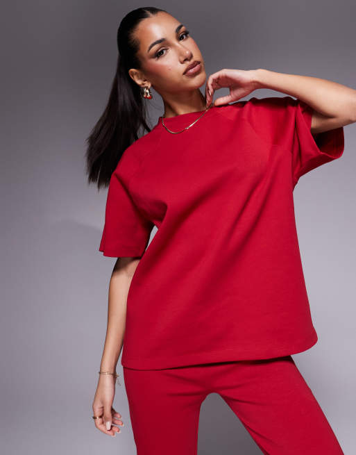 ASOS DESIGN – Czerwony reglanowy T-shirt z bawełny interlock, część zestawu