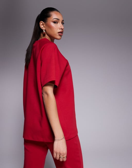 ASOS DESIGN – Czerwony reglanowy T-shirt z bawełny interlock, część zestawu, 4 z 4