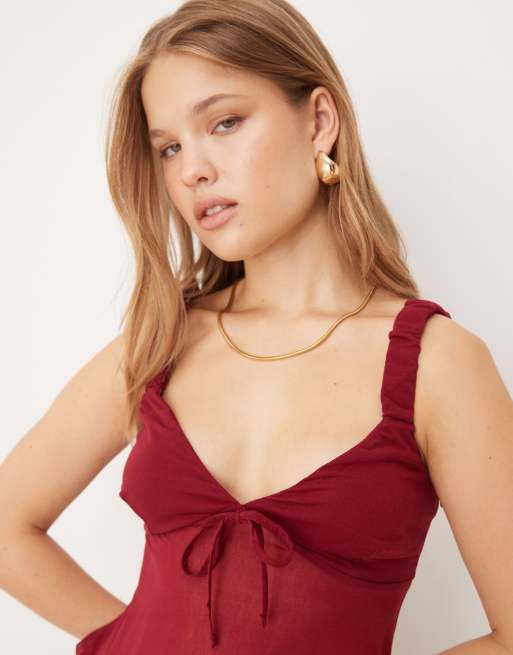 ASOS DESIGN – Czerwony siateczkowy top na ramiączkach z kokardką, 4 z 4