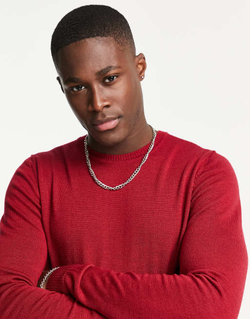 ASOS DESIGN – Czerwony sweter o kroju podkreślającym sylwetkę wykonany z wełny merynosów