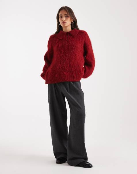 ASOS DESIGN brushed rugby polo jumper in red