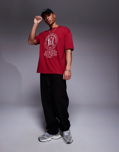 ASOS DESIGN oversized t-shirt with varsity graphic in red