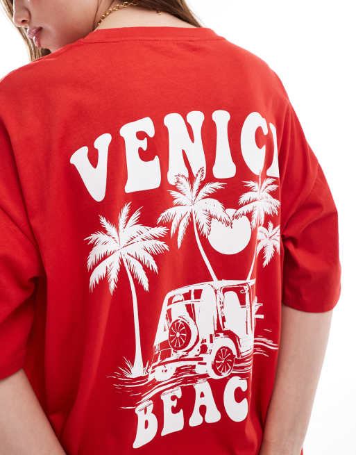 ASOS DESIGN – Czerwony T-shirt oversize z grafiką z napisem „Venice Beach”, 3 z 4