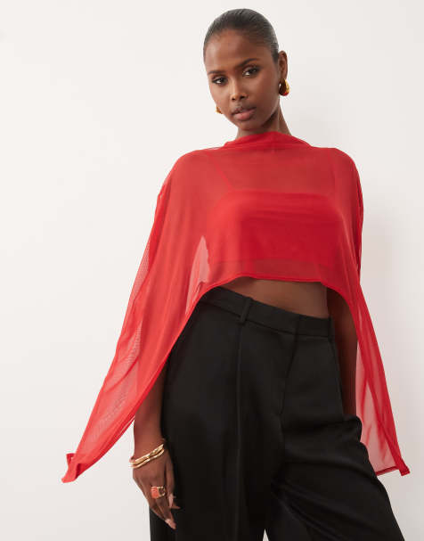 ASOS DESIGN – Czerwony top o fasonie braletki z peleryną, 2 w 1 - view 1