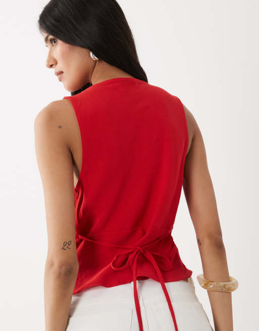 ASOS DESIGN – Czerwony top z dekoltem halter z domieszką lnu, 4 z 4
