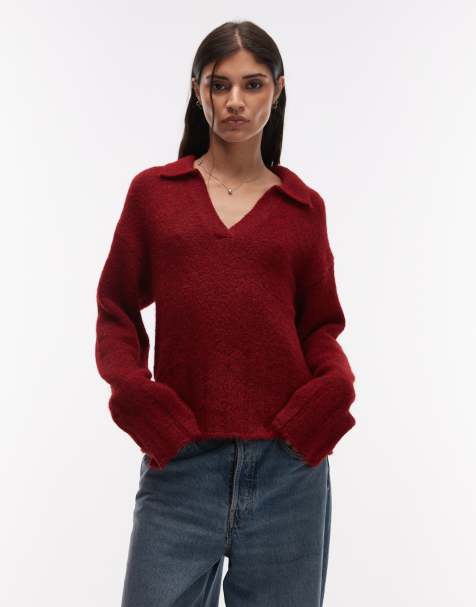 ASOS DESIGN wool blend knitted polo in red