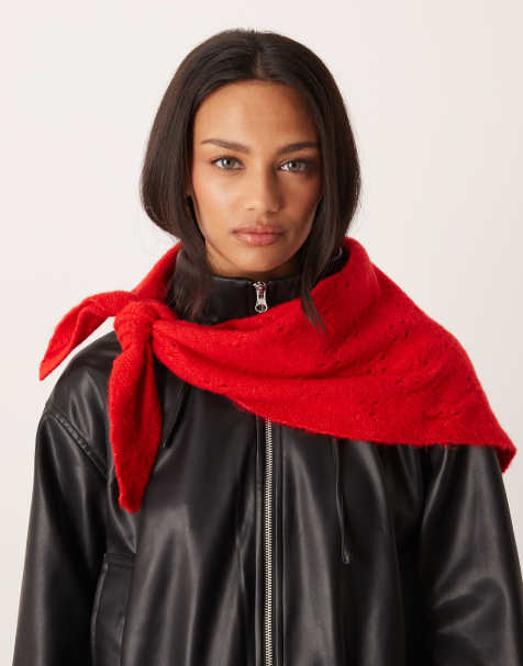 ASOS DESIGN – Czerwony trójkątny szalik z dzianiny pointelle - view 1