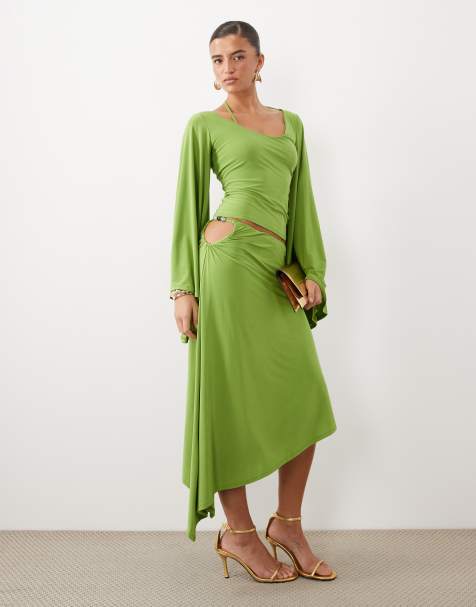 ASOS DESIGN część zestawu krótki asymetryczny fason spódnicy z koralikami w kolorze oliwkowym - view 1