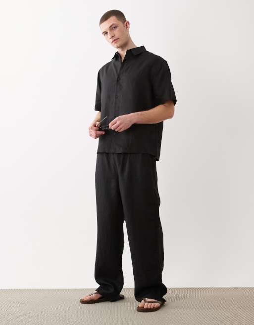ASOS DESIGN – Czarny lniany zestaw: koszula i spodnie, 3 z 3