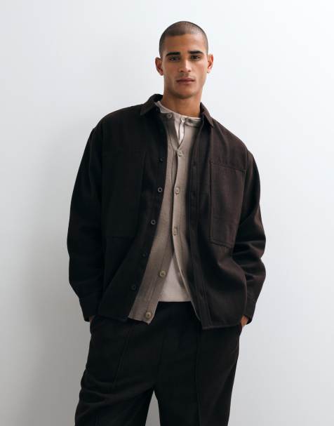 ASOS DESIGN część zestawu oversize koszula z wełną w brązie - view 1