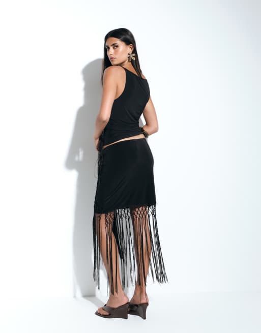 ASOS DESIGN część zestawu spódnica z frędzlami w czerni, 4 z 5