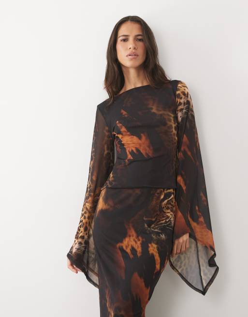 ASOS DESIGN – Zestaw z siateczki w tygrysi wzór: spódnica i top, 2 z 3