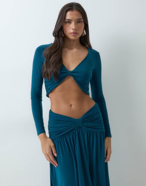 ASOS DESIGN – Ciemnoturkusowy zestaw: modelowany top i spódnica, 2 z 3