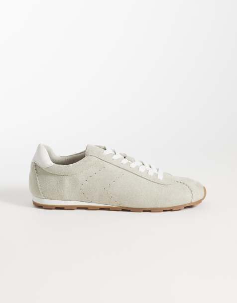ASOS DESIGN Dabble slim lace up trainers in grey suedette - view 1