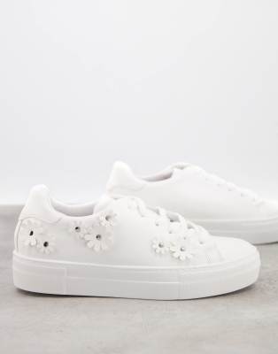 ASOS DESIGN Dacia chunky flatform sneakers with flowers in white