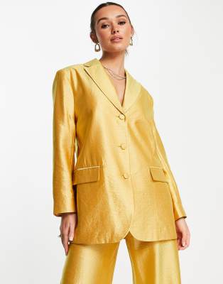 ASOS DESIGN - Dad-Anzugblazer für besondere Anlässe aus Satin in Gold-Goldfarben